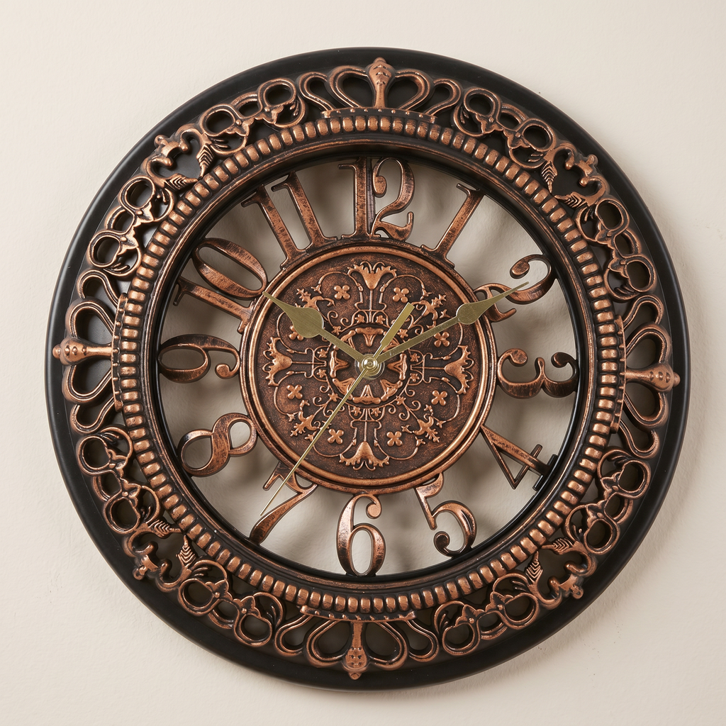 Decorative Wall Clock, Metal, AA Battery Powered, Indoor Use