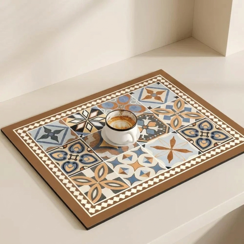 Kitchen Mat Absorbent Non Slip Patchwork Pattern Azure Patch