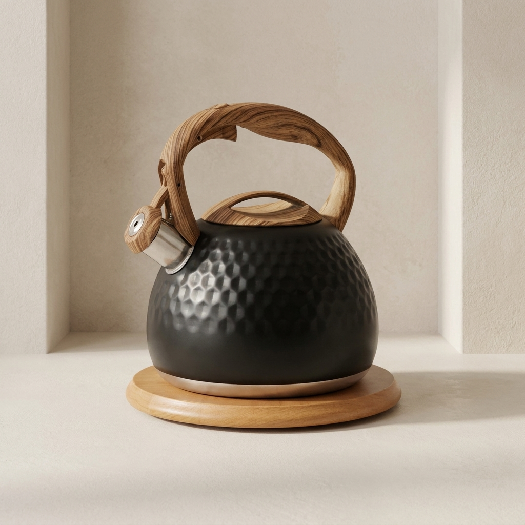 Non Electric Kettle Stainless Steel Wooden Handle Hexagonal Design