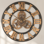 Industrial Gear Wall Clock, Roman Numerals, Silent Non-Ticking Movement