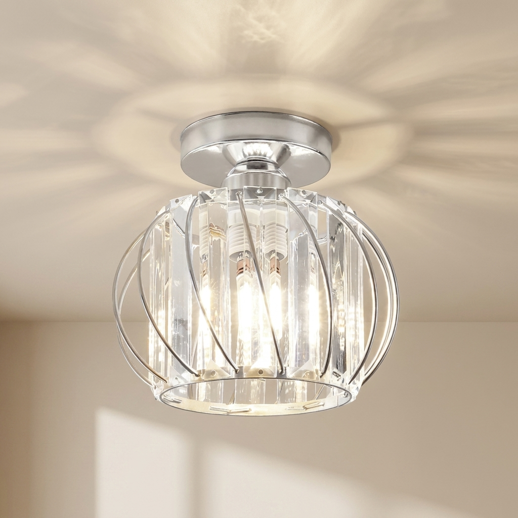 Flush Mount Ceiling Light, Glass Shade, E27 Fitting, Single Light