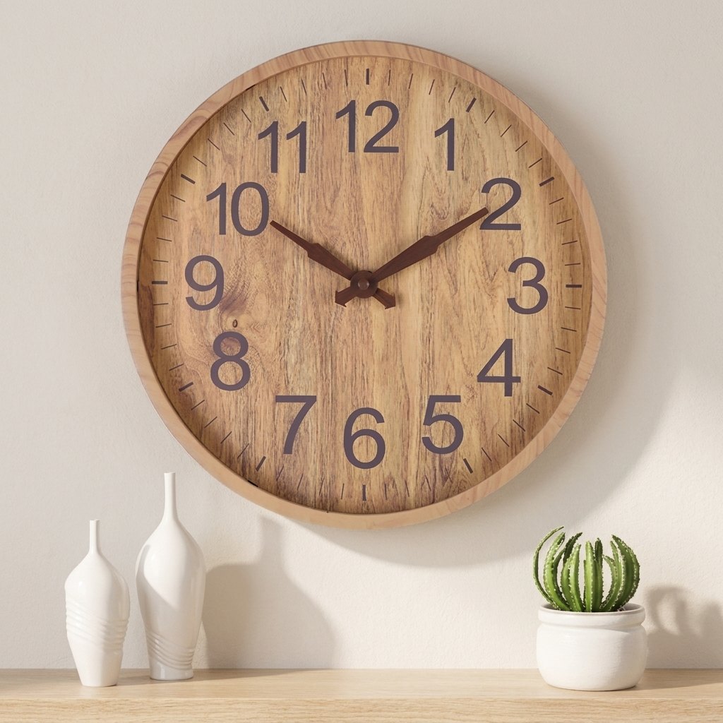 Wall Clock Wood Plastic Silent Battery Operated