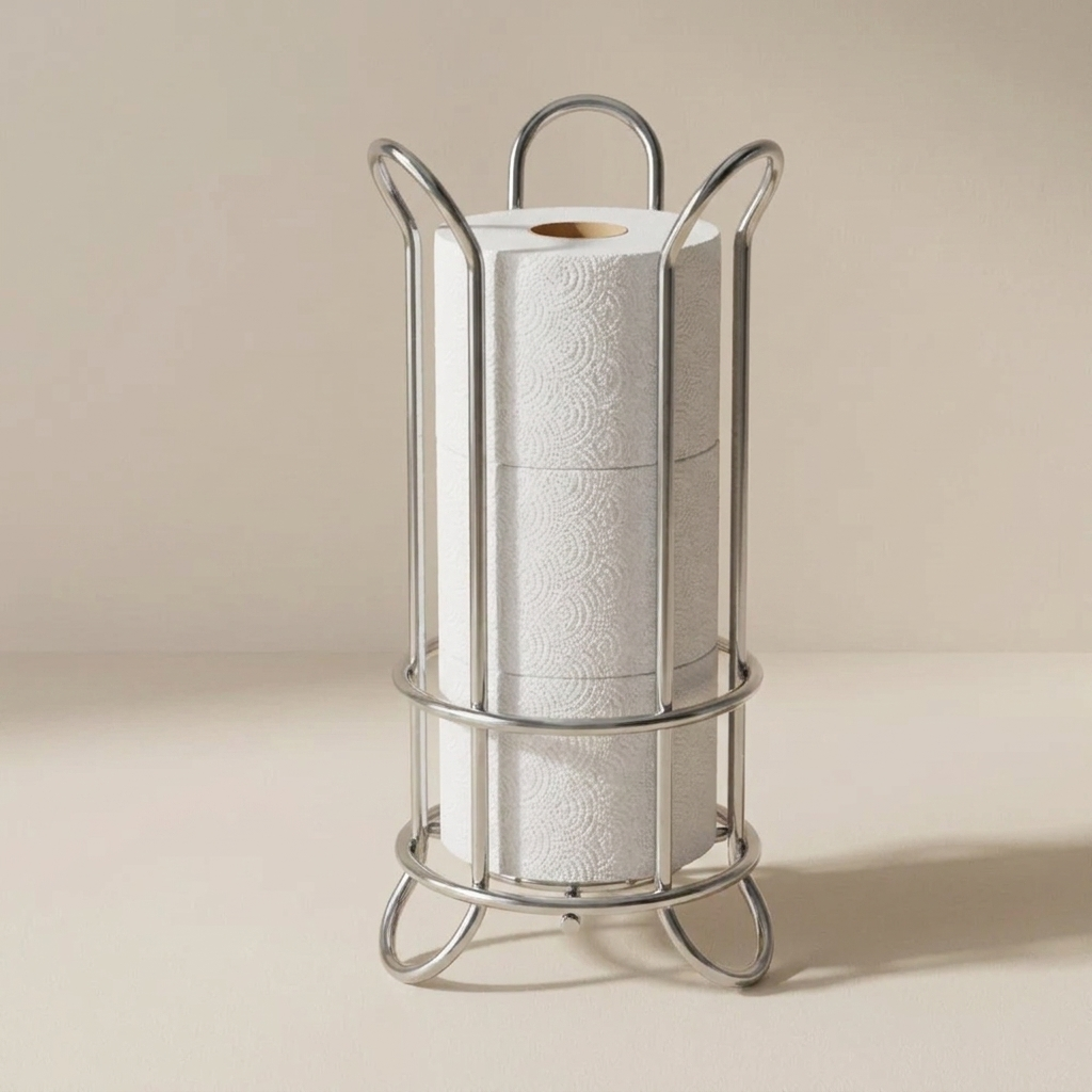 Freestanding Toilet Paper Holder, Iron, 3-Roll Capacity, Wire Design