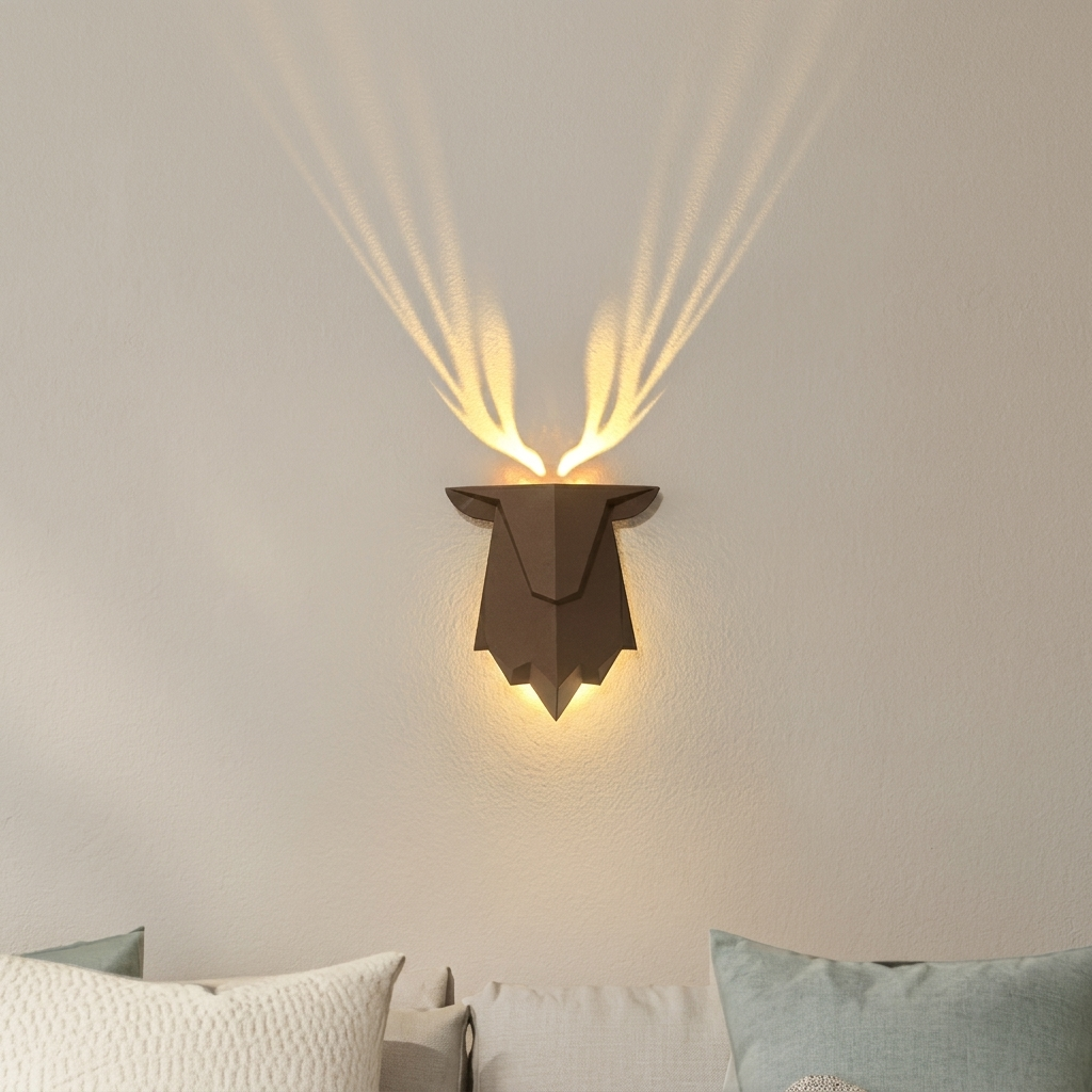 LED Wall Lamp, Deer Head Design, 3 Brightness Levels, Rechargeable