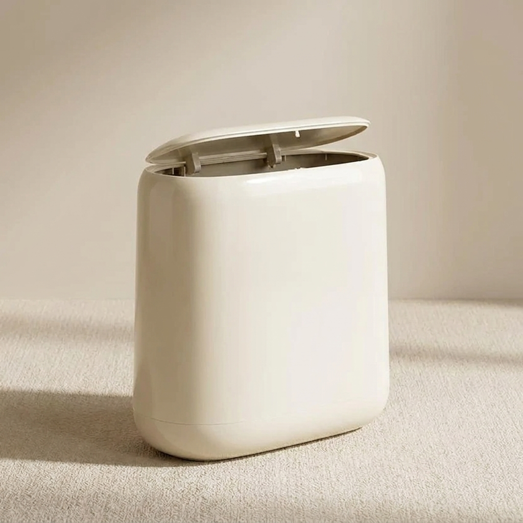 Slim Trash Can, ABS Plastic, Water-Resistant, Manual Lid