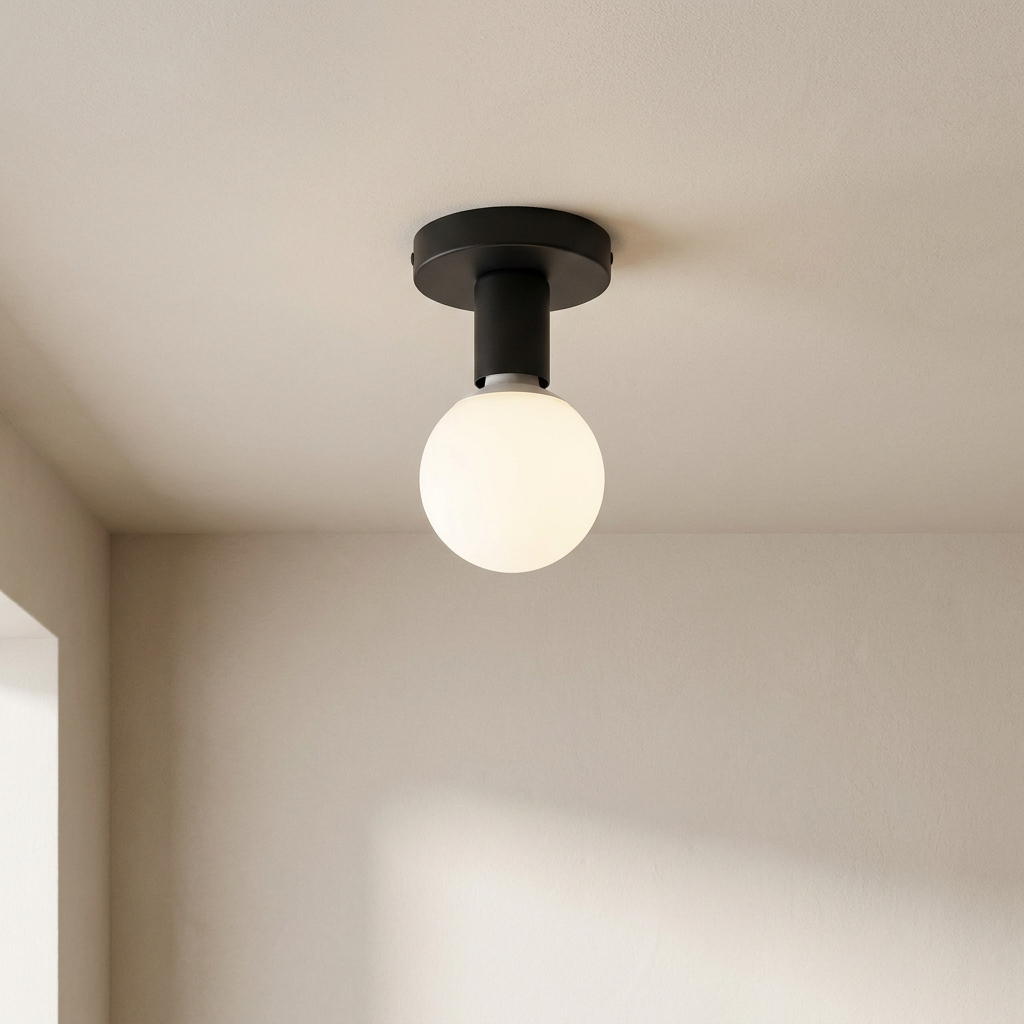 Flush Mount Ceiling Light, Metal, 220V, Exposed Bulb