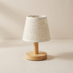 Nightstand Table Lamp, Solid Wood Base, Pleated Fabric Shade, 3W LED