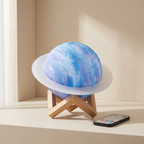Saturn Shaped Table Lamp, Rechargeable Battery, Bluetooth Speaker, Wooden Stand