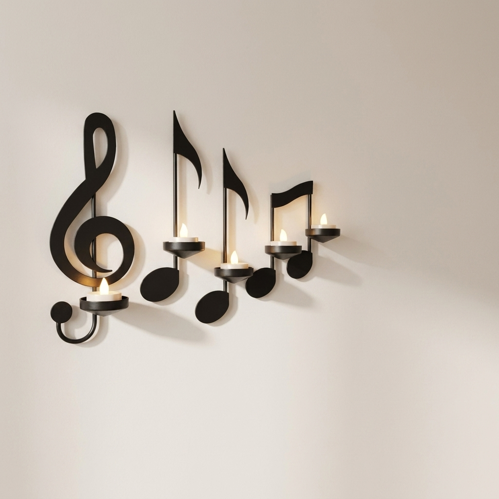 Wall Art Candle Holder Musical Notes Hanging Decor