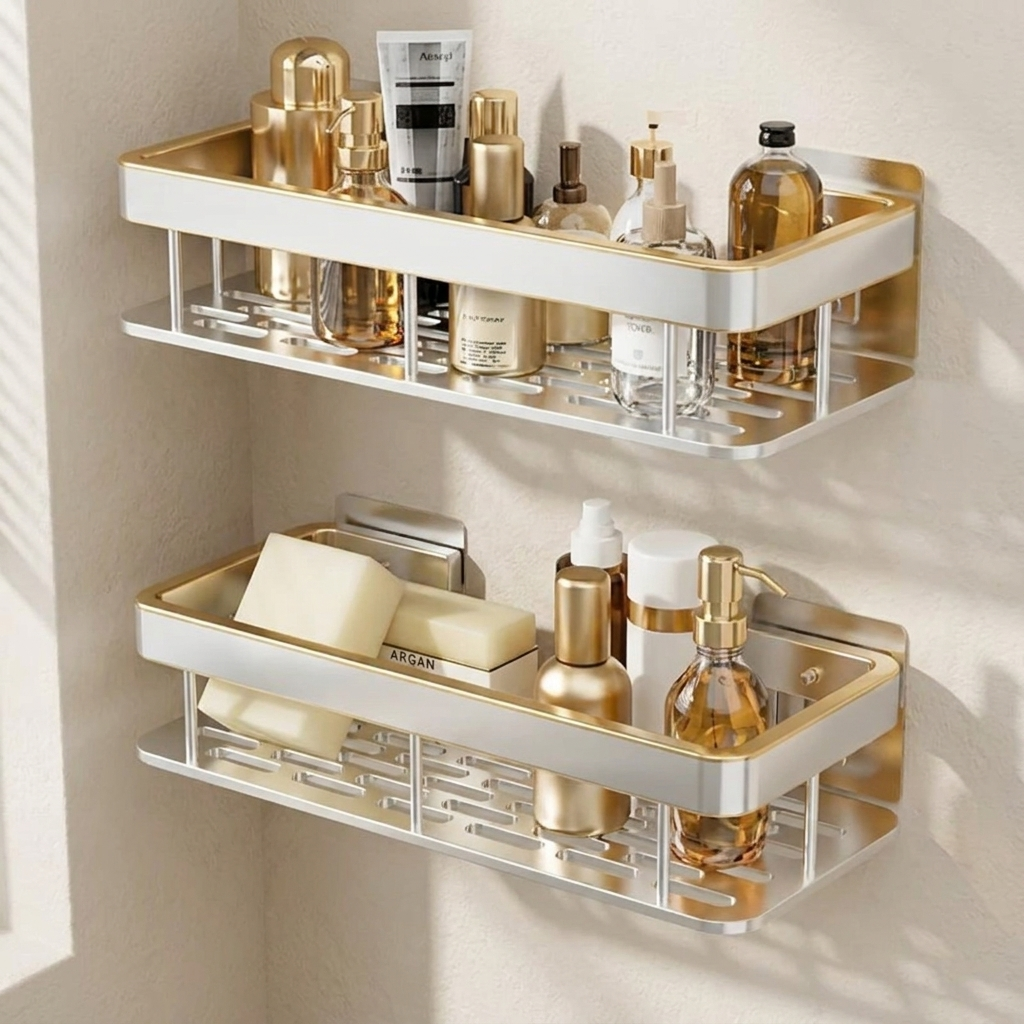 Bathroom Rack Adhesive Two Tier Shower Caddy Wall Storage