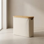 Bathroom Storage Basket, Bamboo and Fabric, Lidded, 12-Roll Capacity