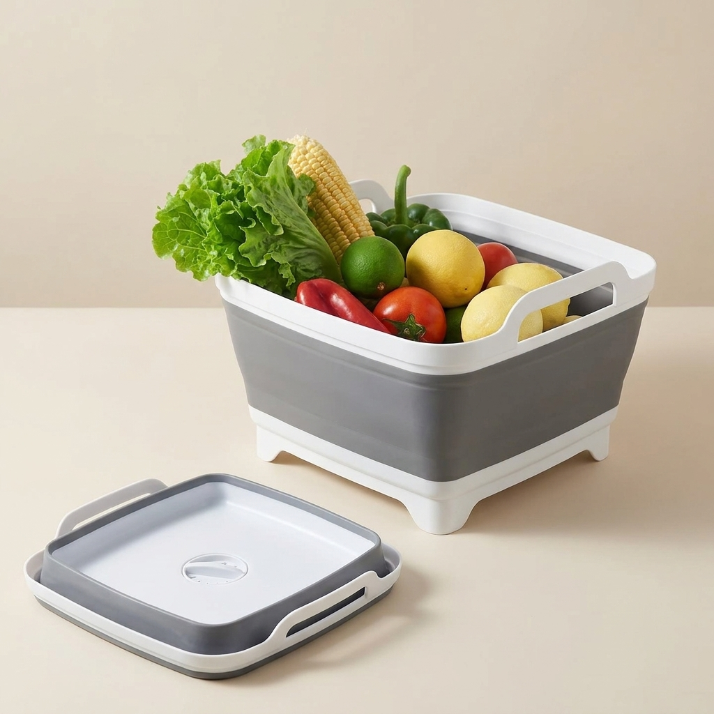 Collapsible Wash Basin, Plastic, 9-Liter Capacity, With Drain Plug