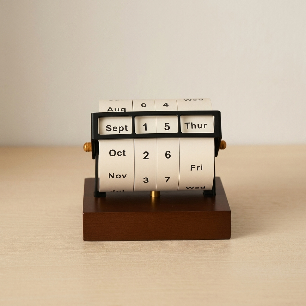Desk Calendar Natural Wood Rotatable Block Perpetual Date Display