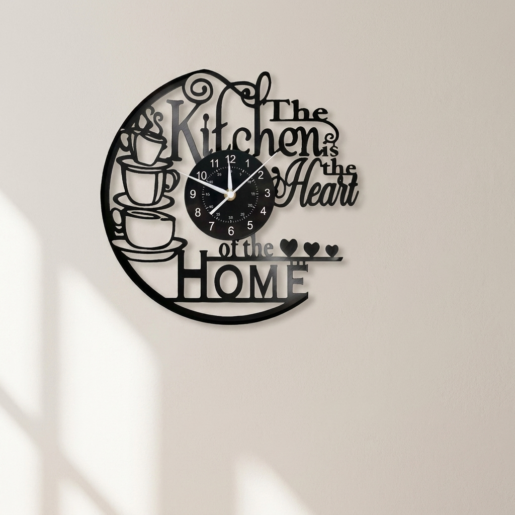 Wall Clock Black Retro Style with Integrated LED Lighting for Indoor Decor