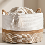 Storage Basket Woven Cotton Boho Style Decorative Organizer