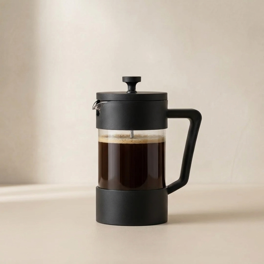 French Press Coffee Maker, Borosilicate Glass, Stainless Steel Filter, Black