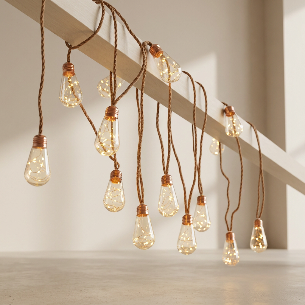 Outdoor Solar String Lights Hemp Rope Oval Bulbs Solar Powered IP55 Waterproof