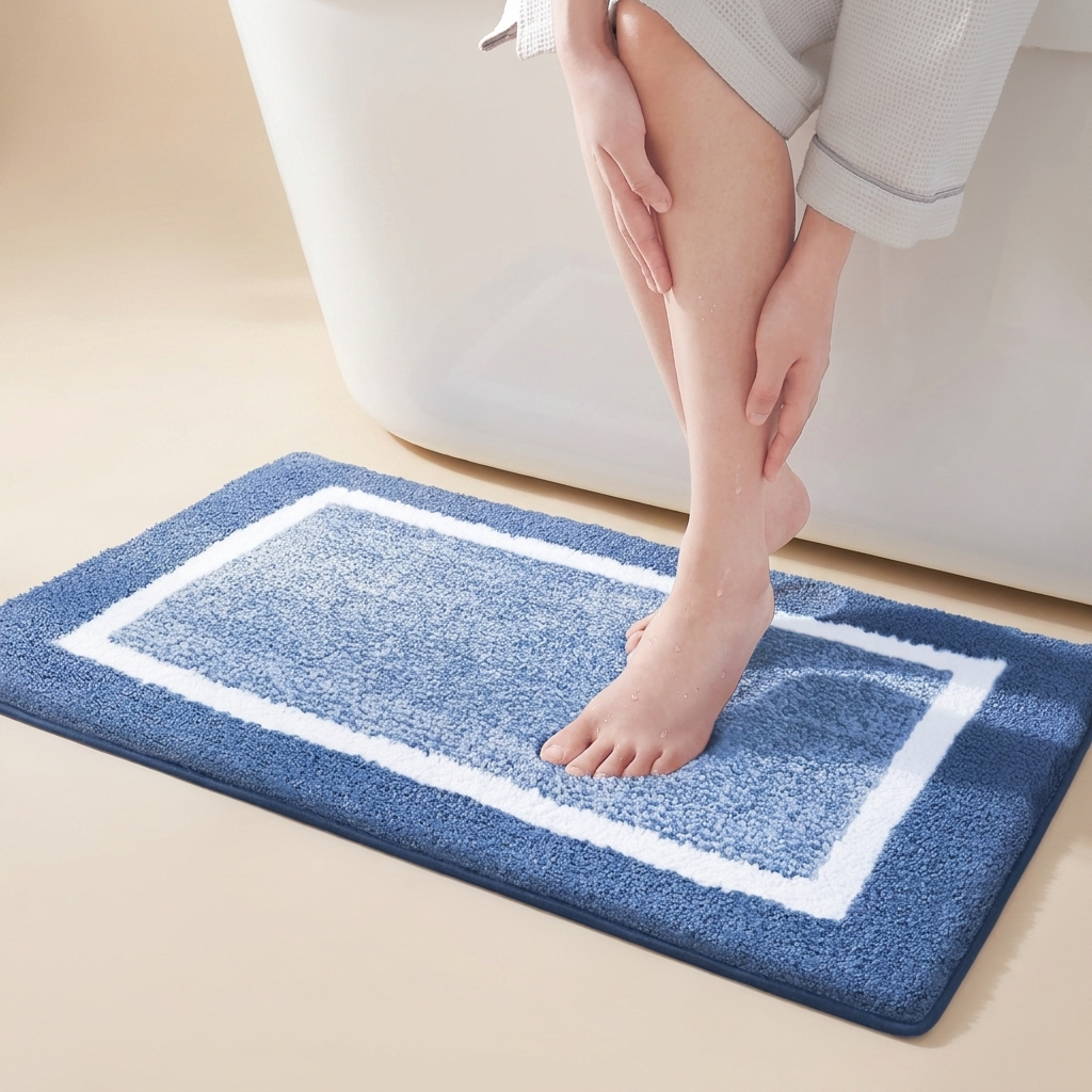 Bath Mat Microfiber Stripe Pattern TPR Backing Indoor Bathroom Floor Mat