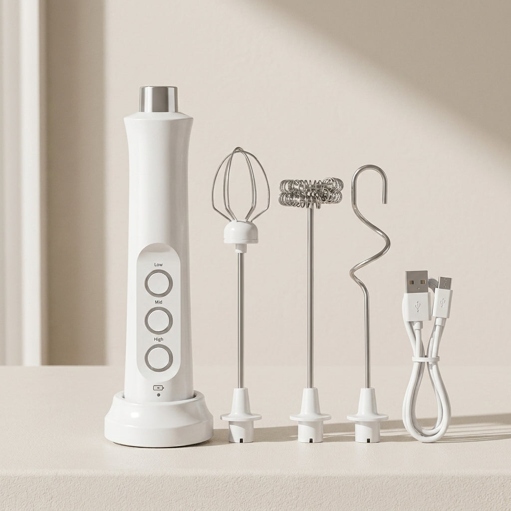 Milk Frother Rechargeable Stainless Steel 3 Speed Settings