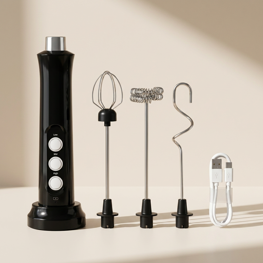 Milk Frother Rechargeable Stainless Steel 3 Speed Settings