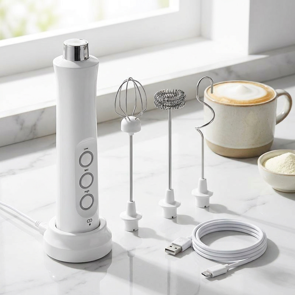 Milk Frother Rechargeable Stainless Steel 3 Speed Settings