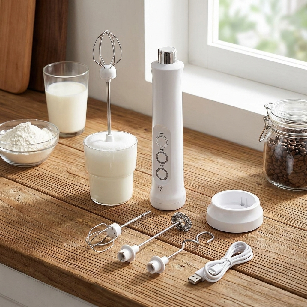 Milk Frother Rechargeable Stainless Steel 3 Speed Settings