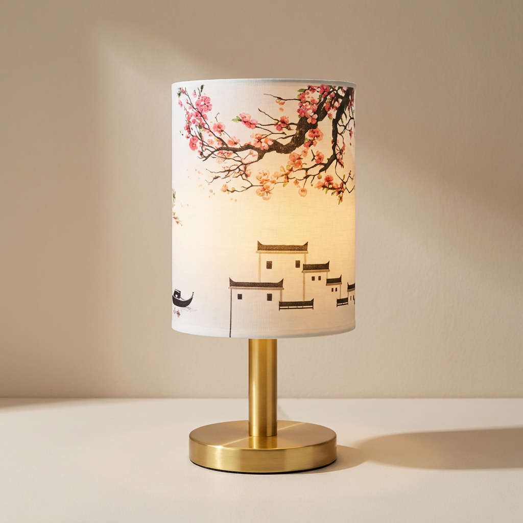 Table Lamp Fabric Shade Rechargeable Dimmable Rubberwood Base