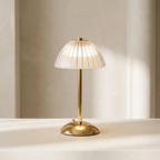 Dome Shade Cordless Table Lamp, Ribbed Transparent Shade, Touch Dimmer, Chrome Base