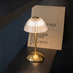 Dome Shade Cordless Table Lamp, Ribbed Transparent Shade, Touch Dimmer, Chrome Base