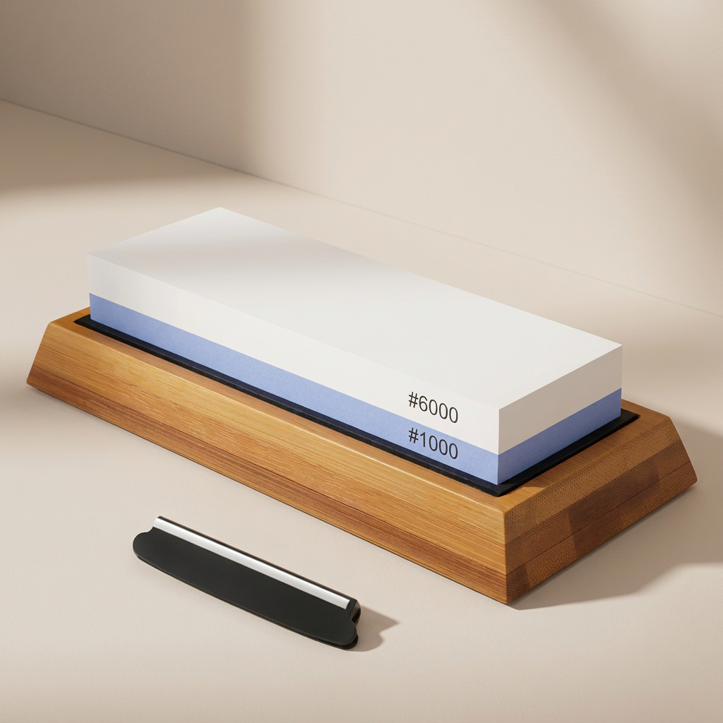 Knife Sharpening Whetstone 1000 6000 Grit Corundum with Bamboo Base