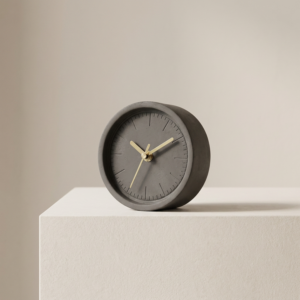 Desk Clock Concrete Round Analog Display Quartz Movement