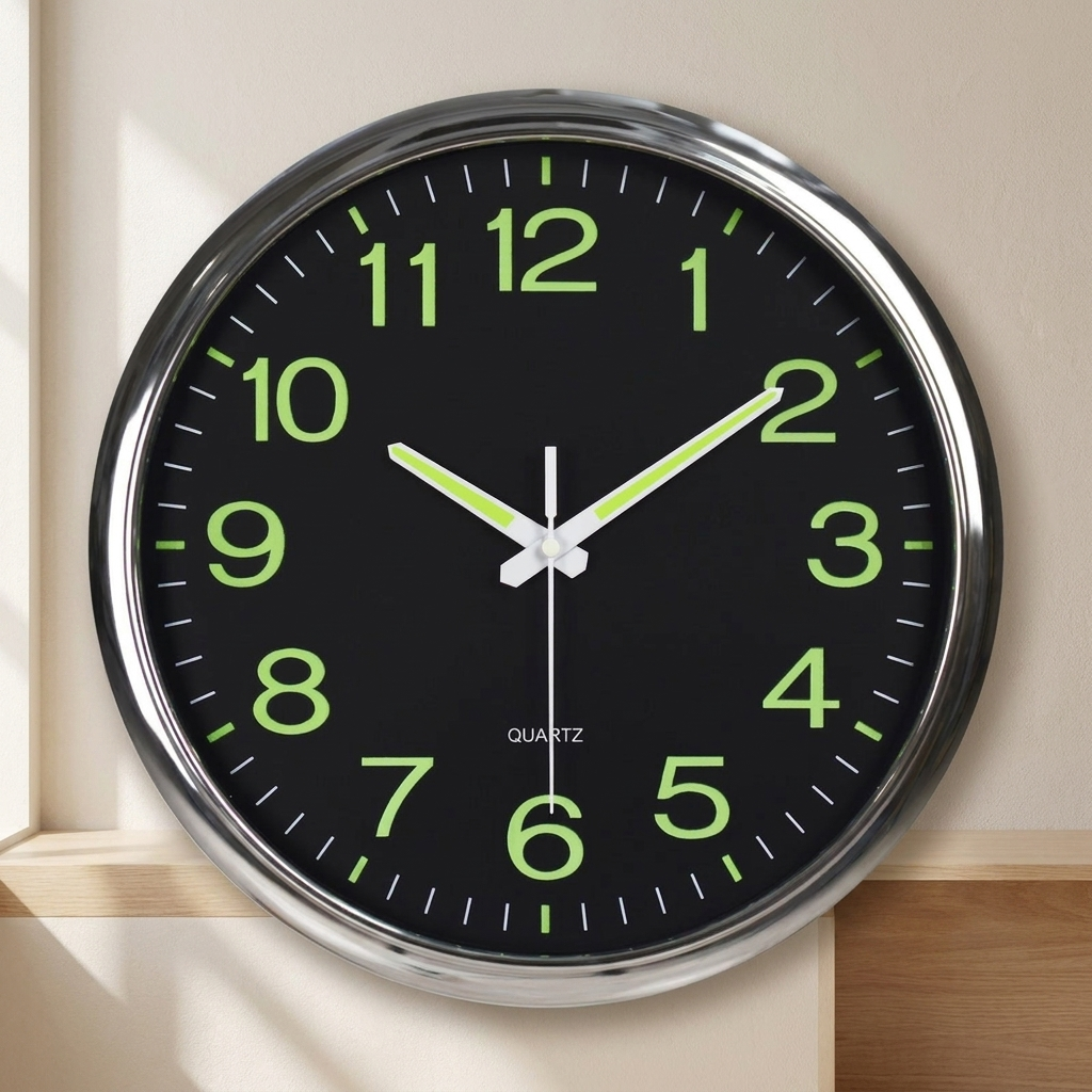 Wall Clock Metal Frame Analog Display Arabic Numerals