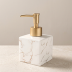 Soap Dispenser Ceramic Marble Pattern Matte Gold Pump Refillable Countertop