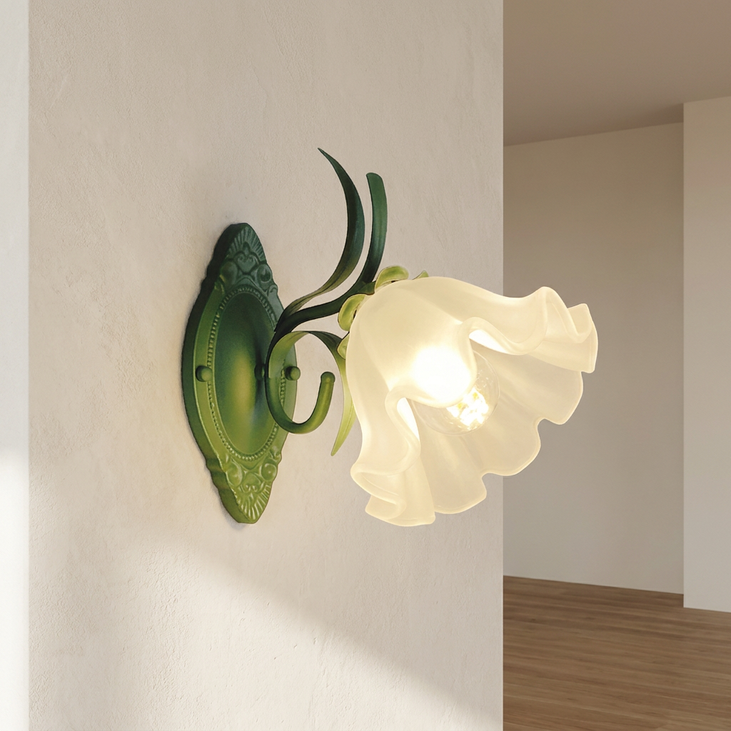 Flower Wall Sconce, Metal and Glass, Hardwired, E27 Bulb Base