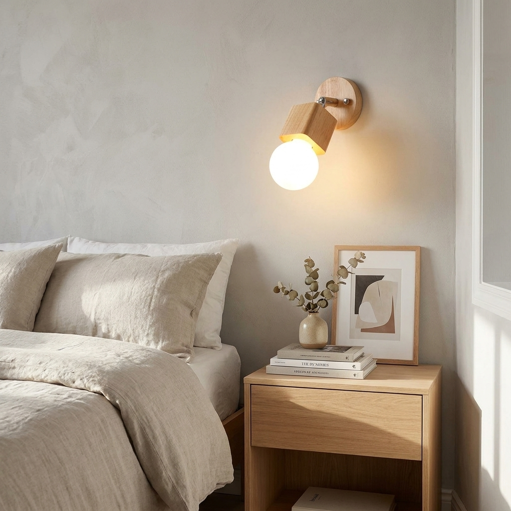 Wall Sconce Wood and Metal Adjustable Wall Light IP44 Rated E26 E27 Fixture