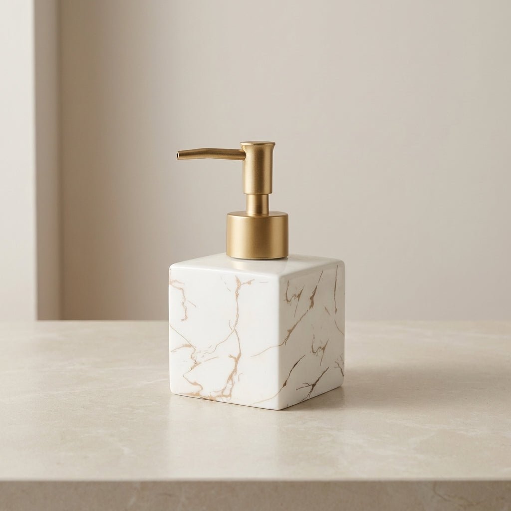 Soap Dispenser Marble Ceramic 300ml Matte Gold Pump