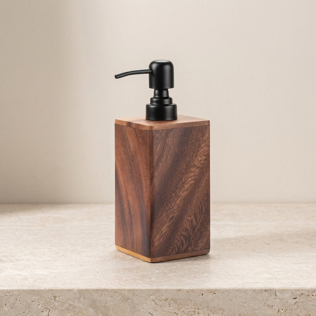 Hand Soap Dispenser, Walnut Wood, Countertop Mounting, Pump Liquid Output