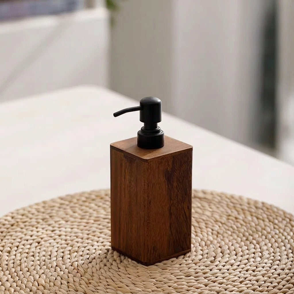 Hand Soap Dispenser, Walnut Wood, Countertop Mounting, Pump Liquid Output