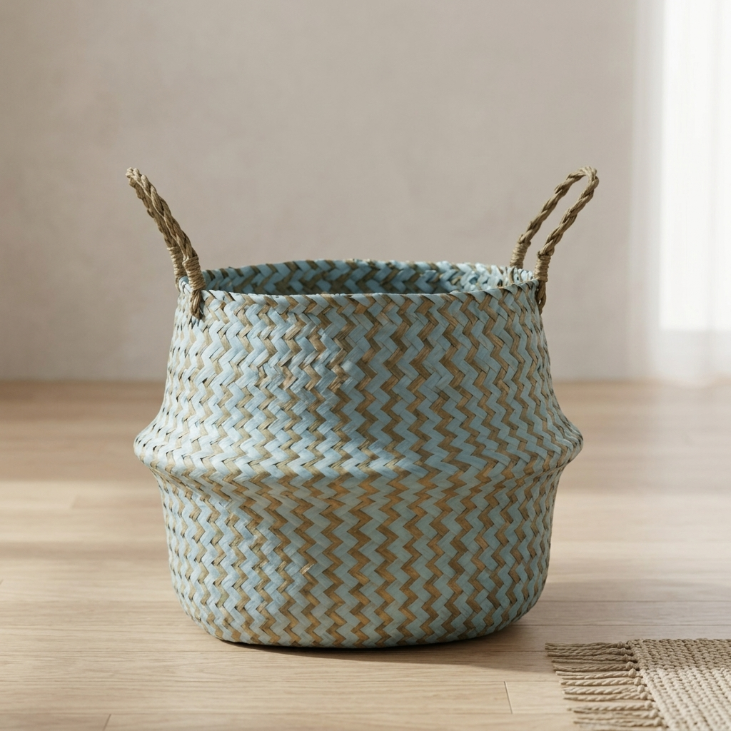 Woven Plant Basket Foldable Straw Storage Basket