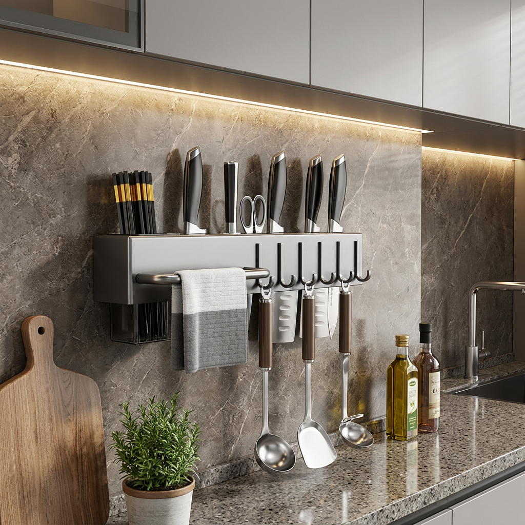 Wall Mounted Cutlery Organizer Metal Kitchen Storage Rack