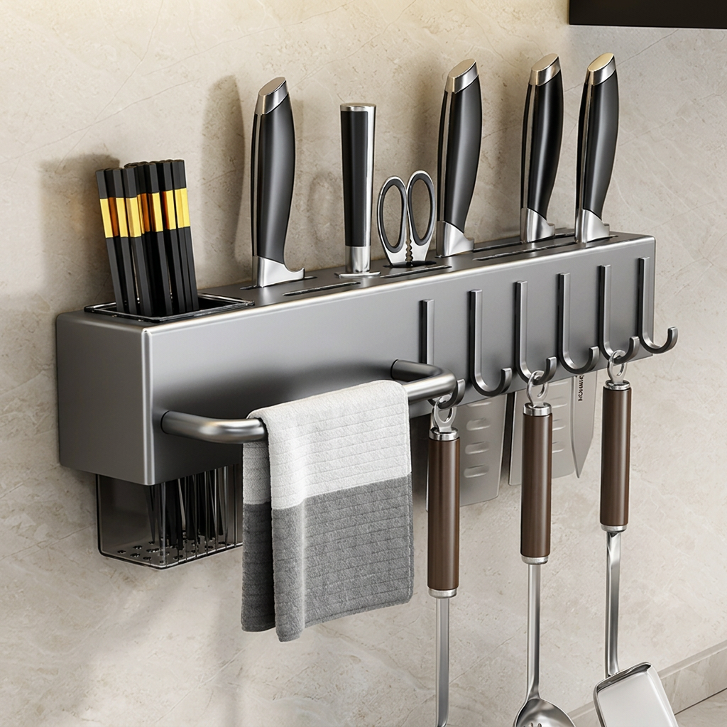 Wall Mounted Cutlery Organizer Metal Kitchen Storage Rack
