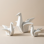 Origami Bird Sculpture, Ceramic Material, White Gloss Glaze, Geometric Design