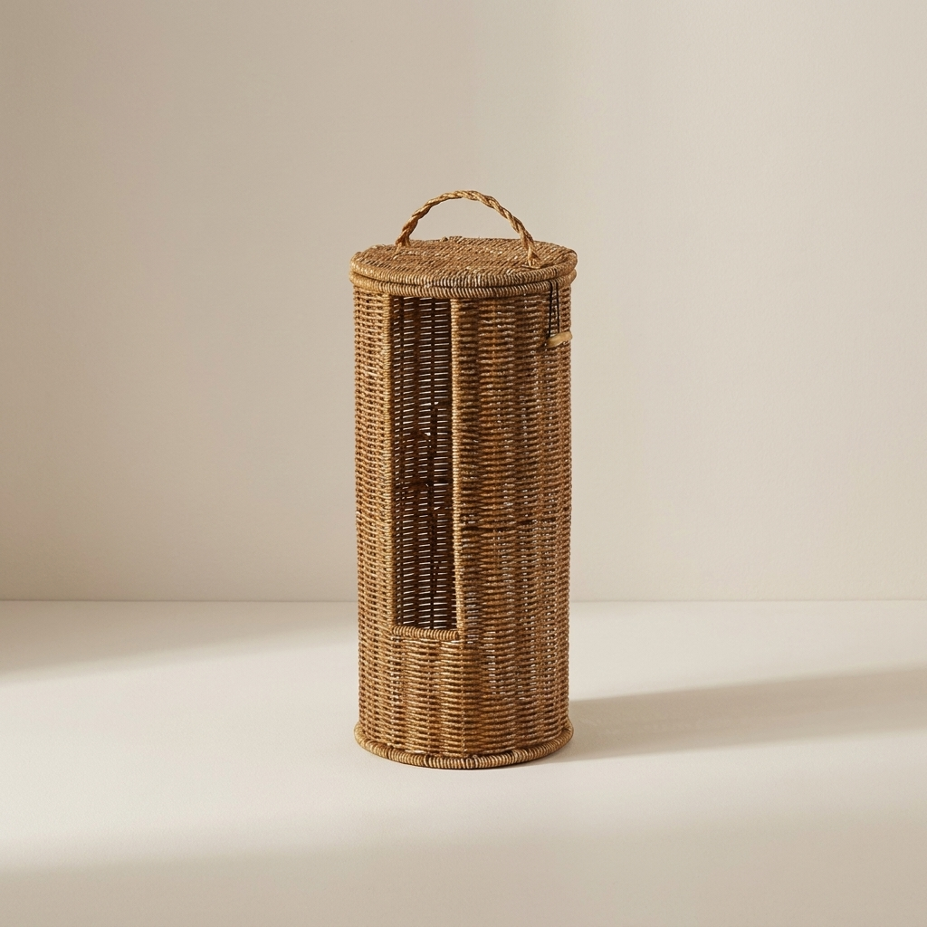 Toilet Paper Holder Stand Freestanding Braided Rope Rustic Woven Design
