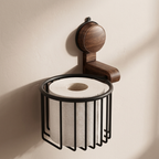 Toilet Paper Holder, Space Aluminum Frame, Solid Wood Accent, Suction Mount