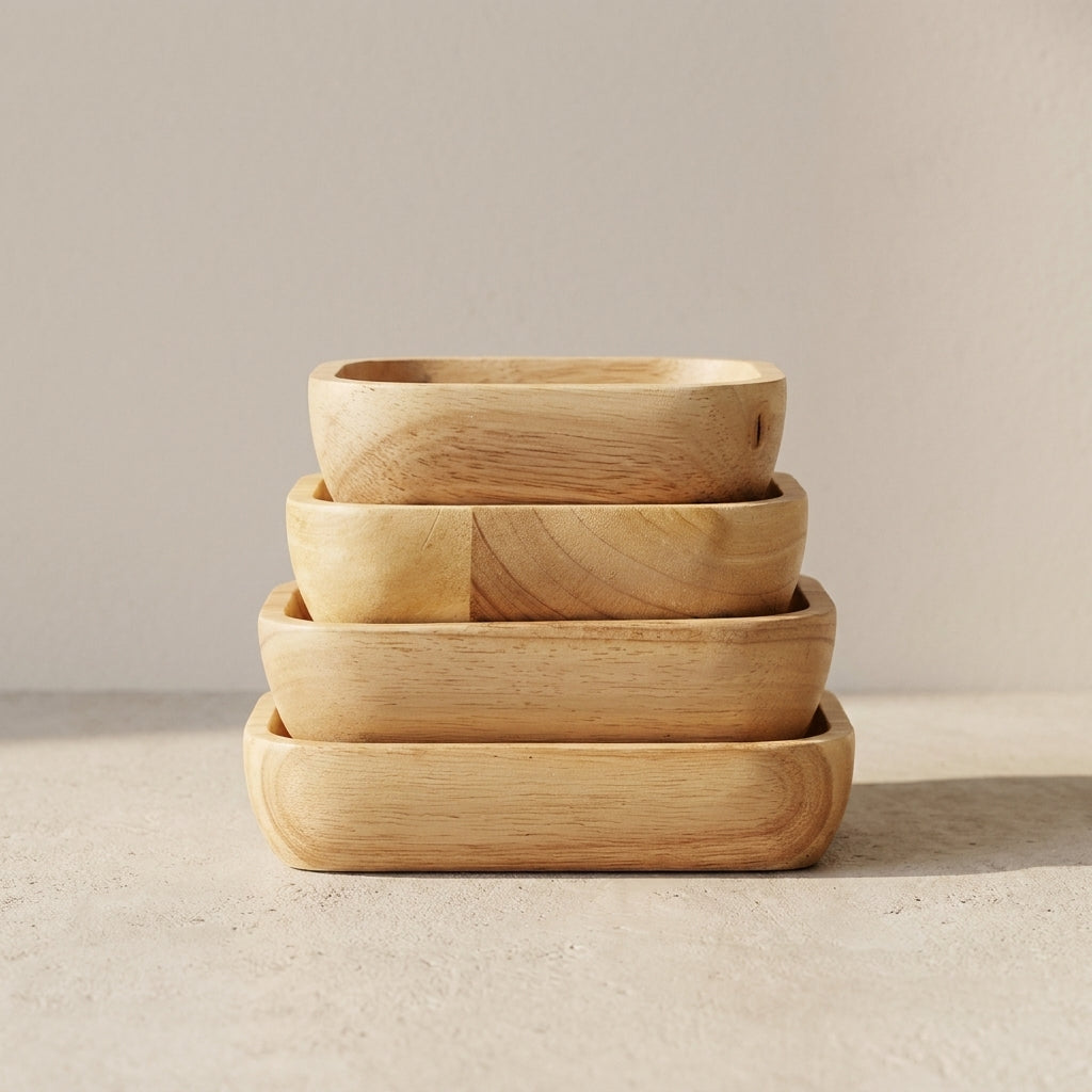 Serving Bowl Natural Rubber Wood Smooth Finish Dinnerware