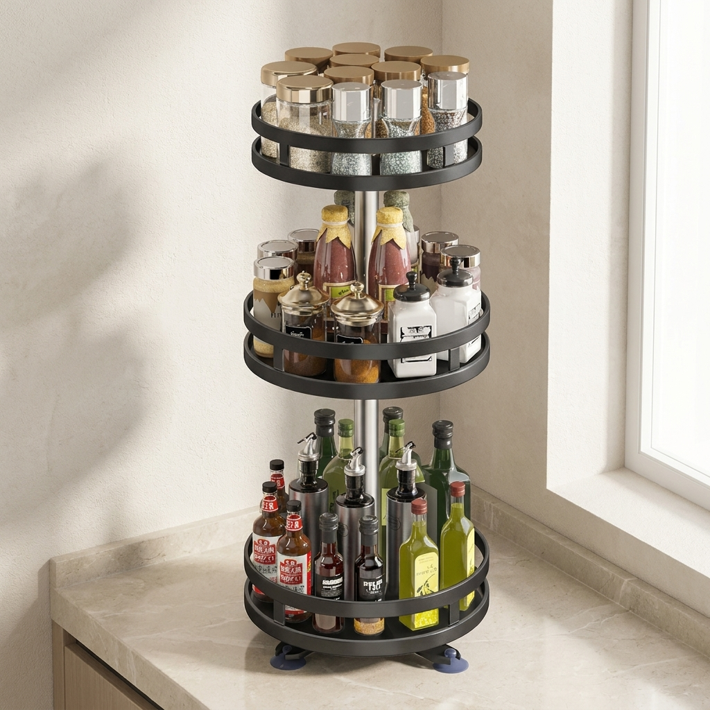Rotating Storage Organizer, Carbon Steel, 360° Rotating Base, 1/2/3-Tier Options