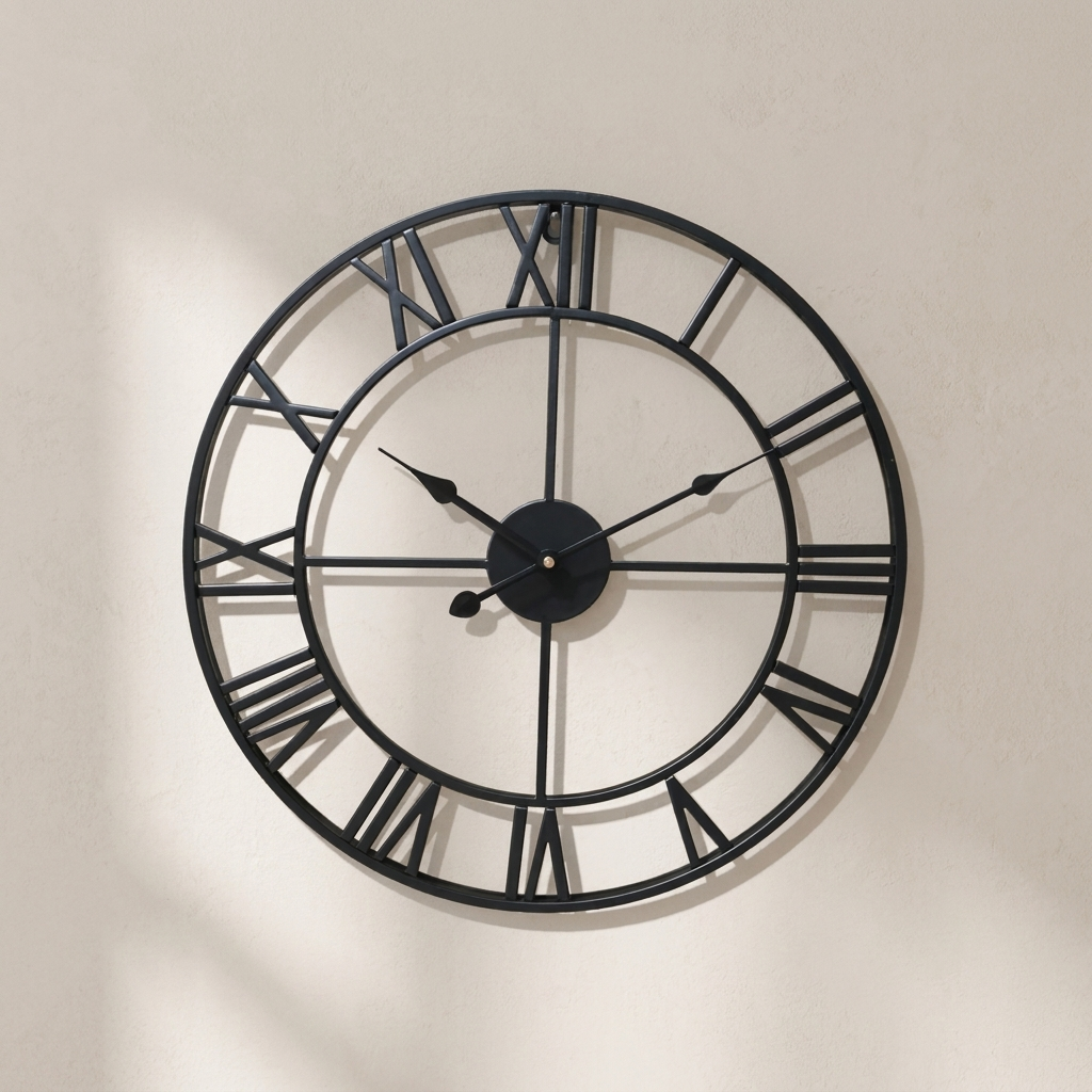 Roman Numeral Wall Clock, Metal Construction, Battery Powered