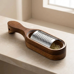 Handheld Cheese Grater, Stainless Steel & Acacia Wood, Hanging Hole