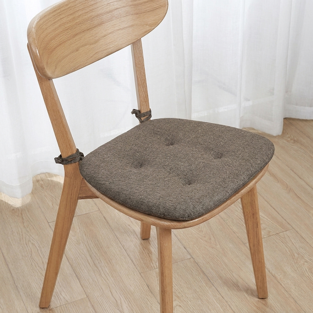 Tufted Chair Cushion, Cotton Linen Cover, Polyester Fill, Tie Straps