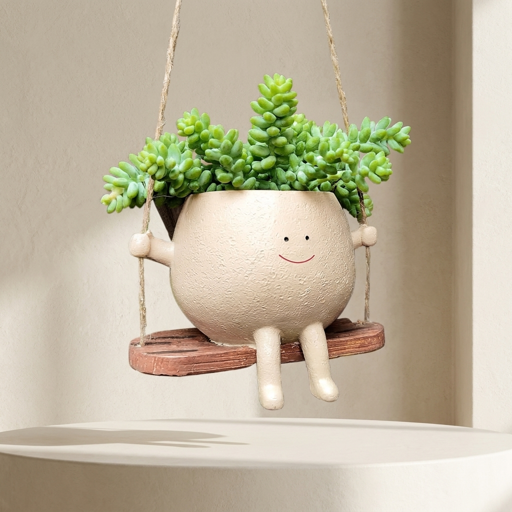 Hanging Planter, Resin Construction, Drainage Hole, Swing Design